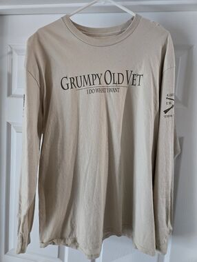 Grunt Style T Shirt Grumpy Old Vet Long Sleeve Size XL Mens 100% Cotton Patriot
